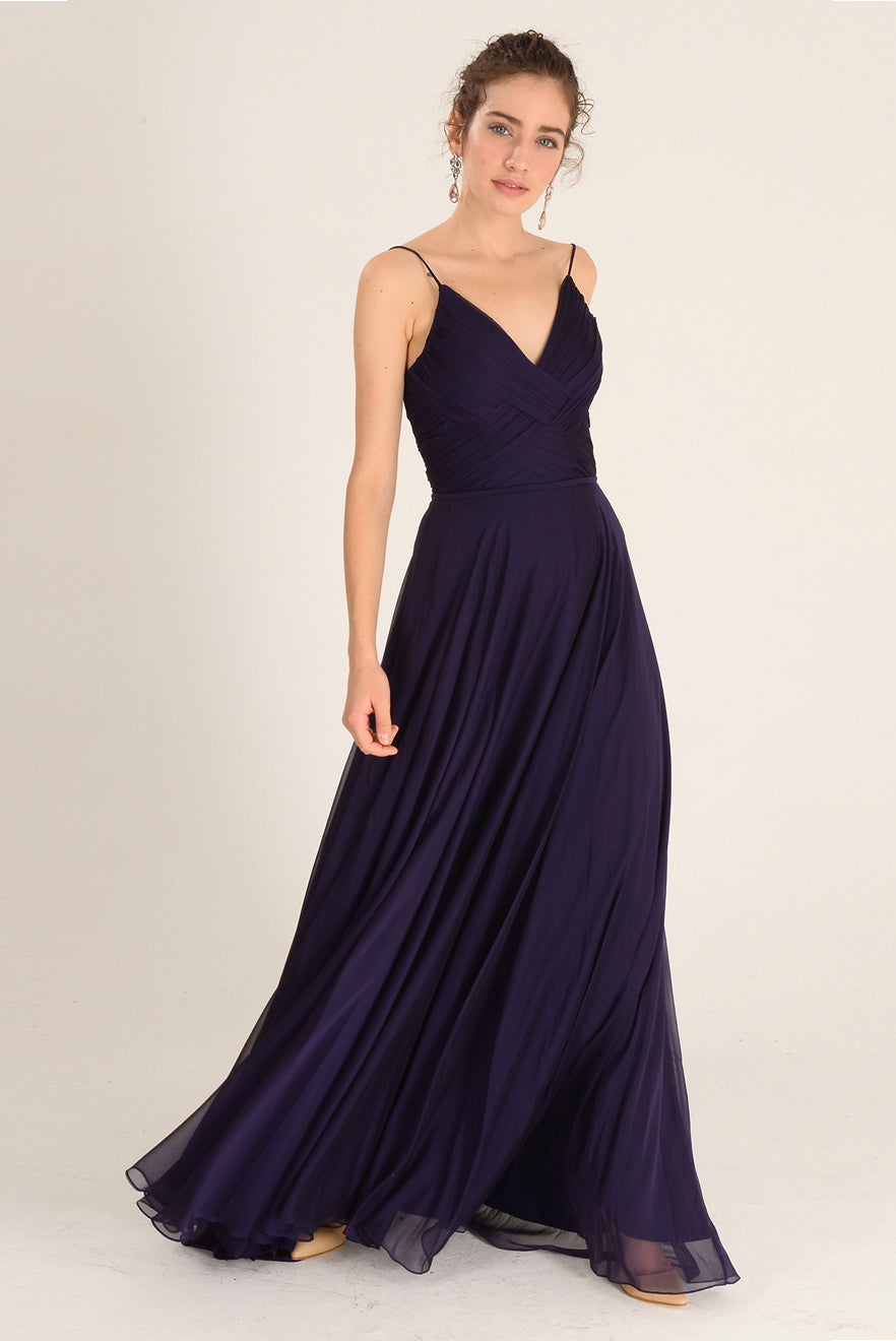 Spaghetti Straps Draped Chiffon Maxi Dress Mystic Evenings