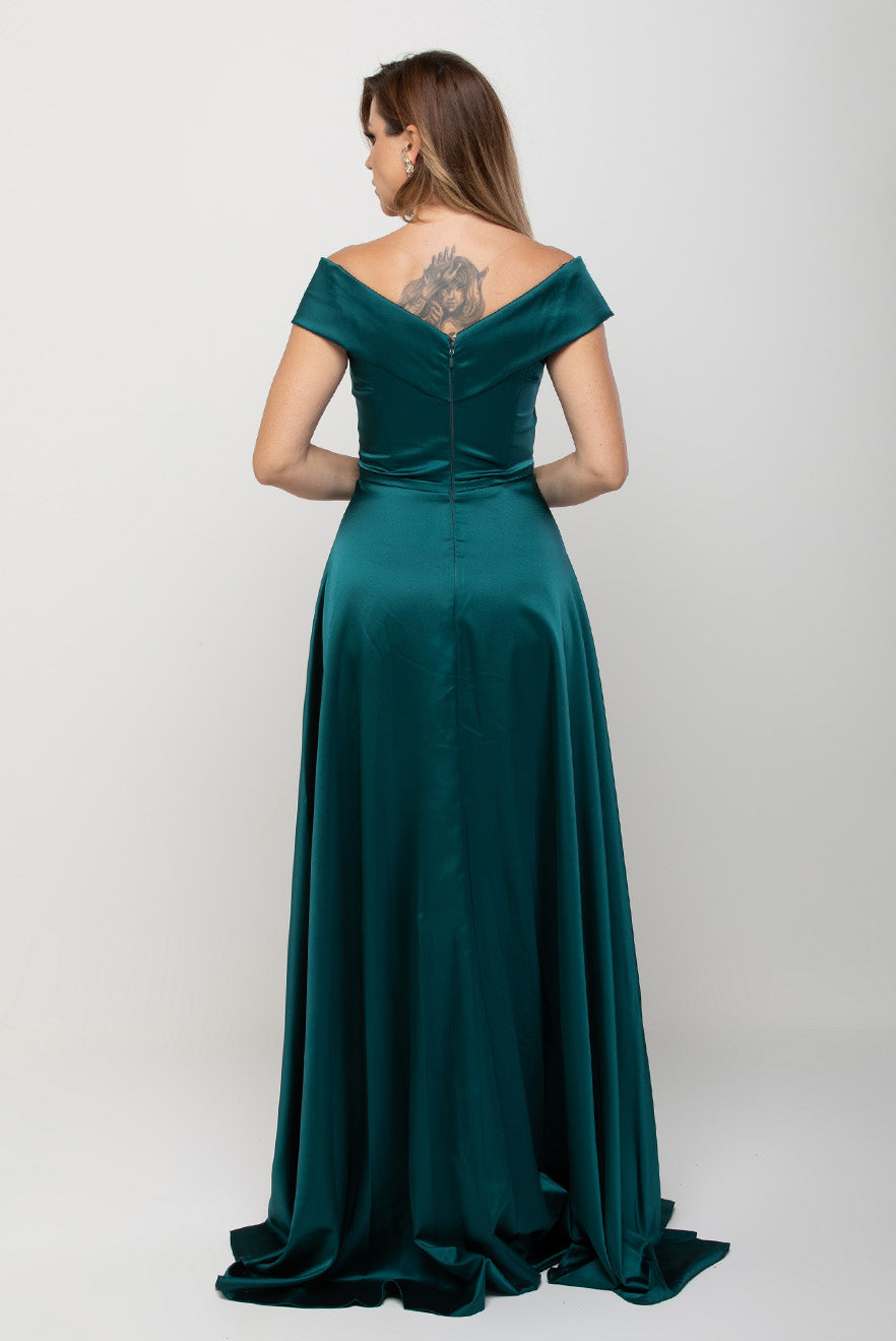 Off Shoulder A-Line Satin Maxi Dress - Mystic Evenings | Evening and Prom Dresses