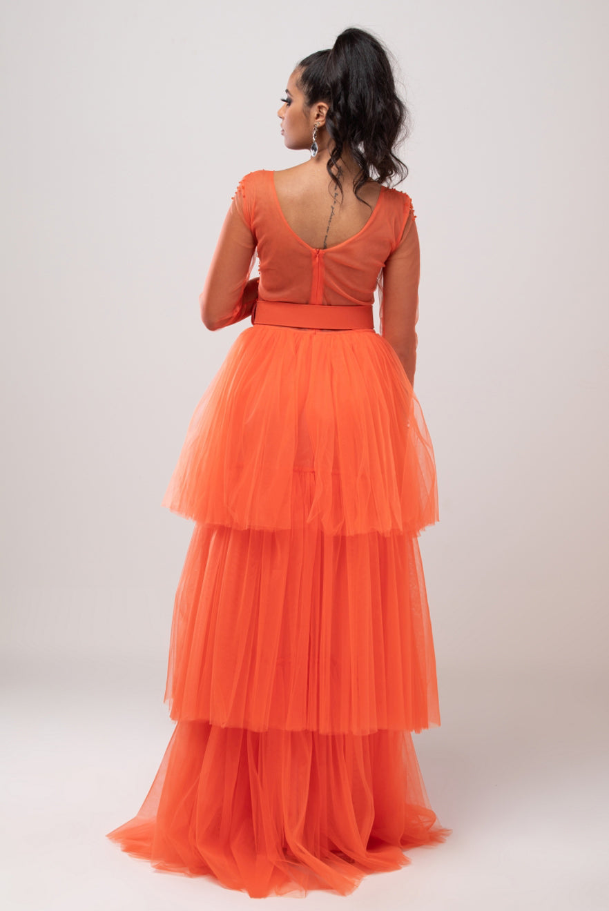 Beaded Bodice Tiered Tulle Maxi Dress - Mystic Evenings | Evening and Prom Dresses